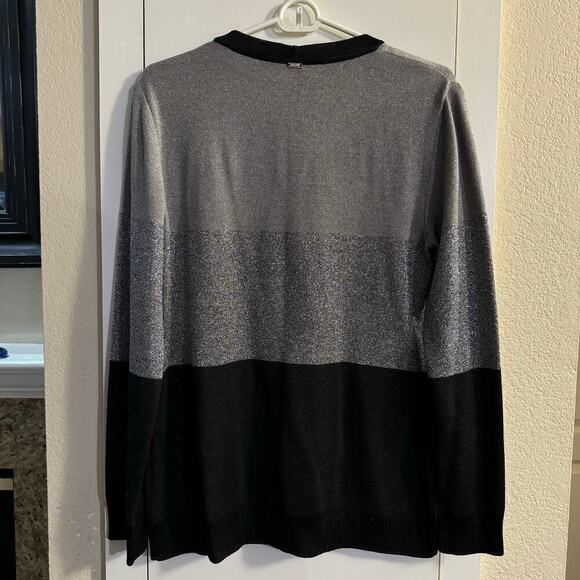 St. John Santana Knit Glittery Cardigan Pockets Black Gray Womens Size Small - Picture 4 of 11